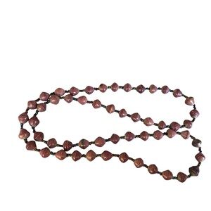 Vintage gorgeous, paper bead  32” necklace, light purple w/iridescent seed beads